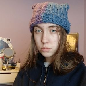 handmade crocheted two toned cat eared beanie